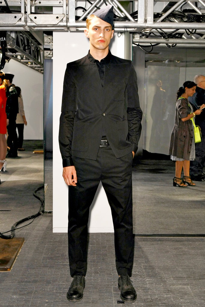 black tailored suit with hat