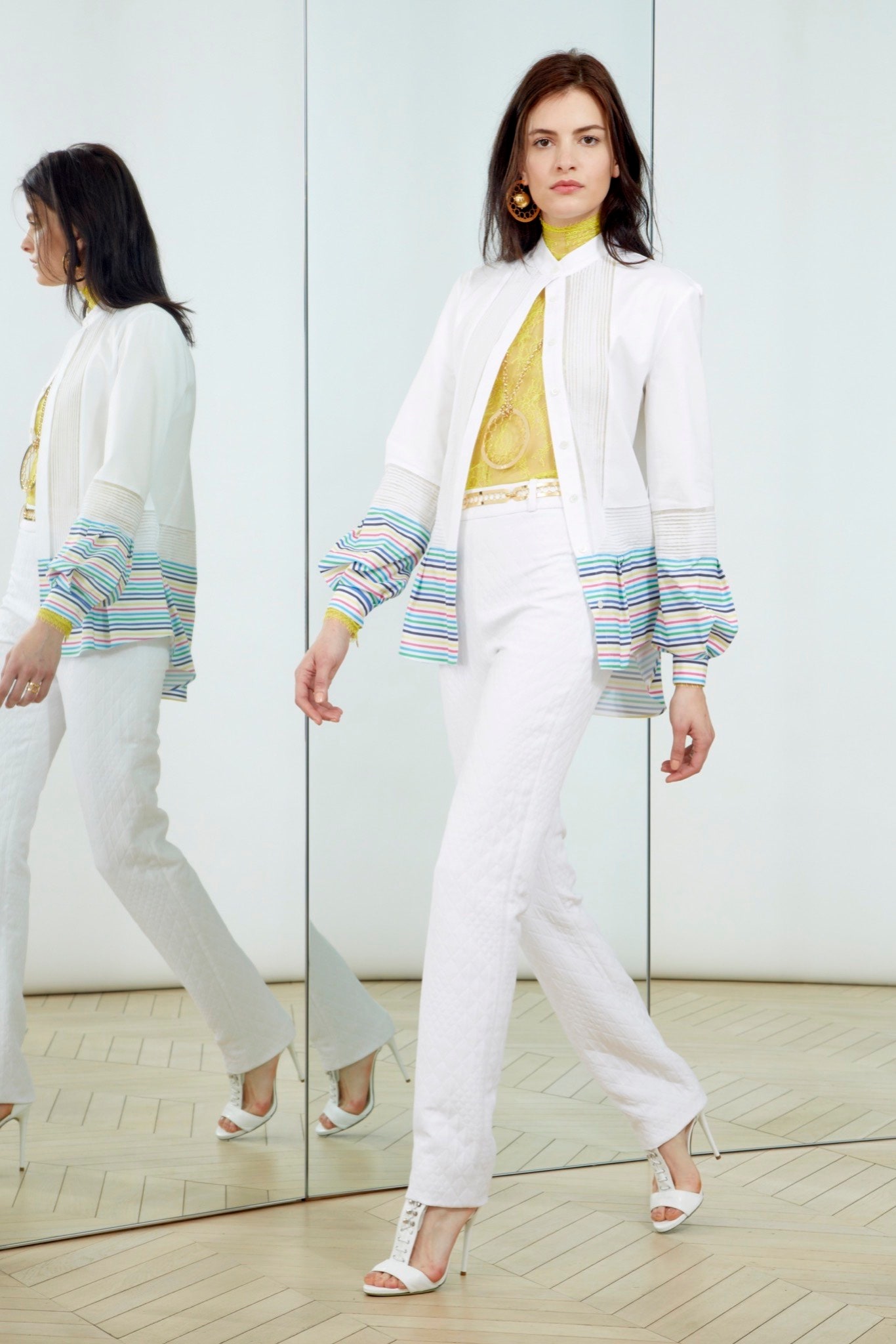 white relaxed jacket with yellow shirt