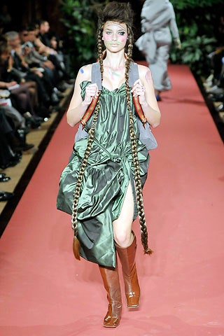 green silk relaxed dress with brown boots