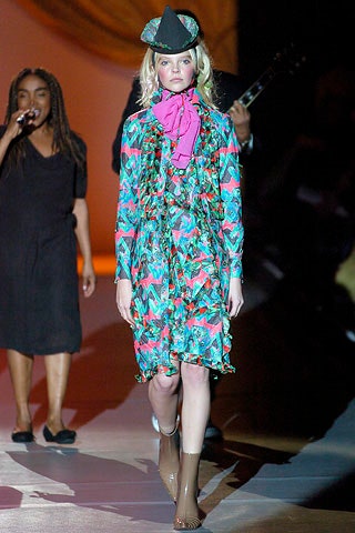 multi silk long-sleeve collared relaxed ruffled flared dress