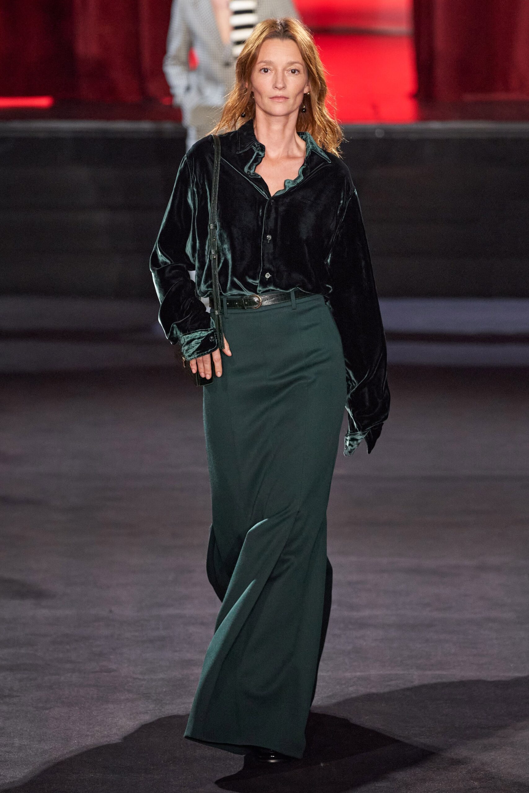 velvet black green shirt and skirt