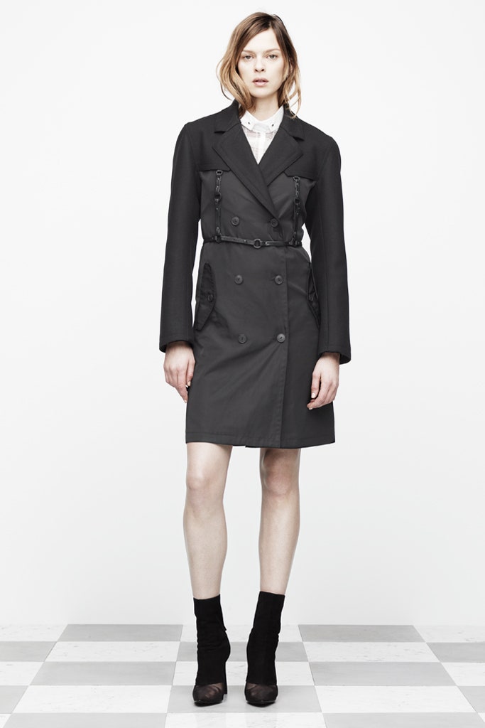 black trench coat and white shirt