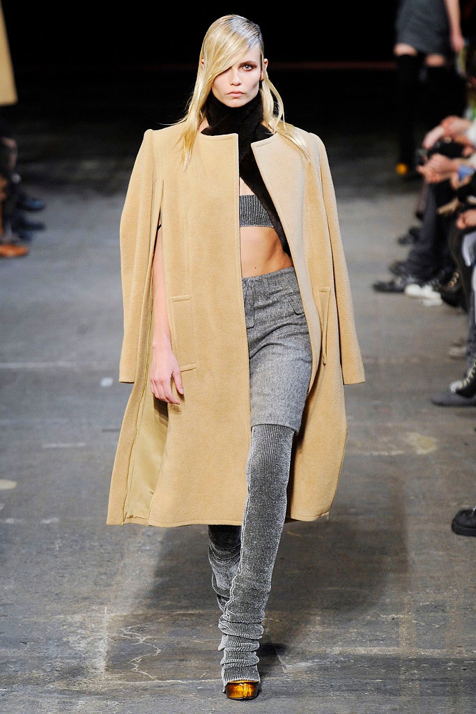 beige coat gray crop top