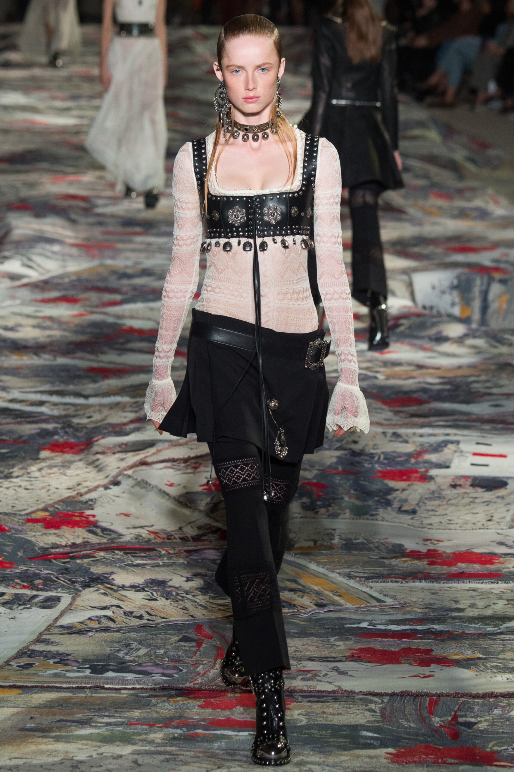 fitted black skirt and lace top