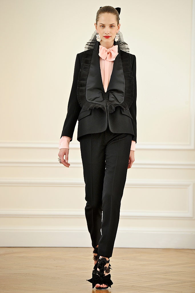 black tailored blazer with pink shirt