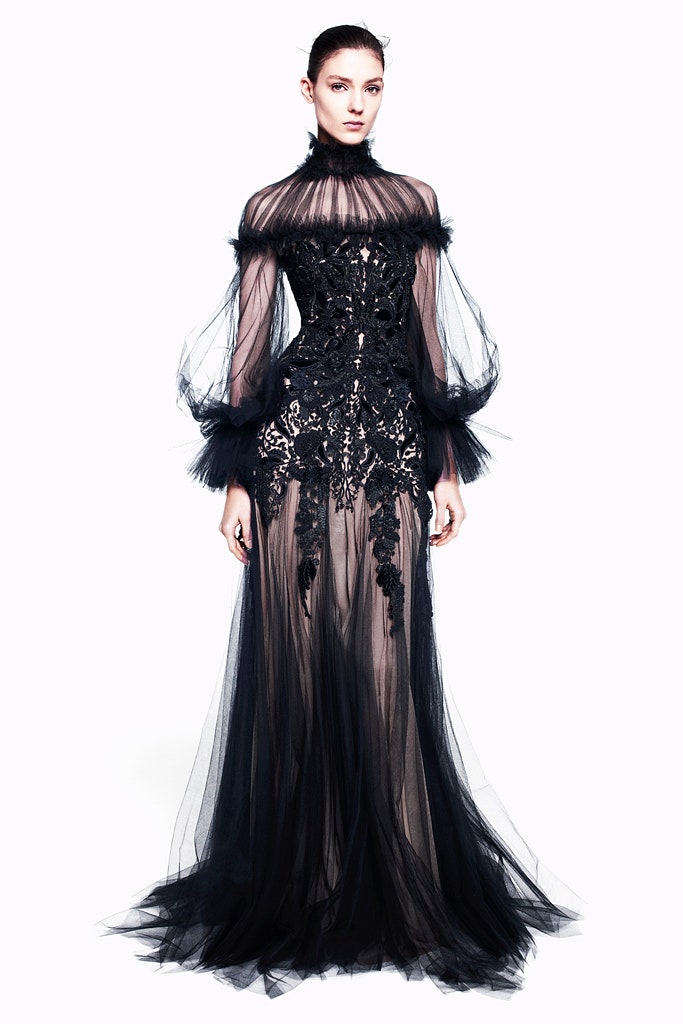 black sheer embroidered gown