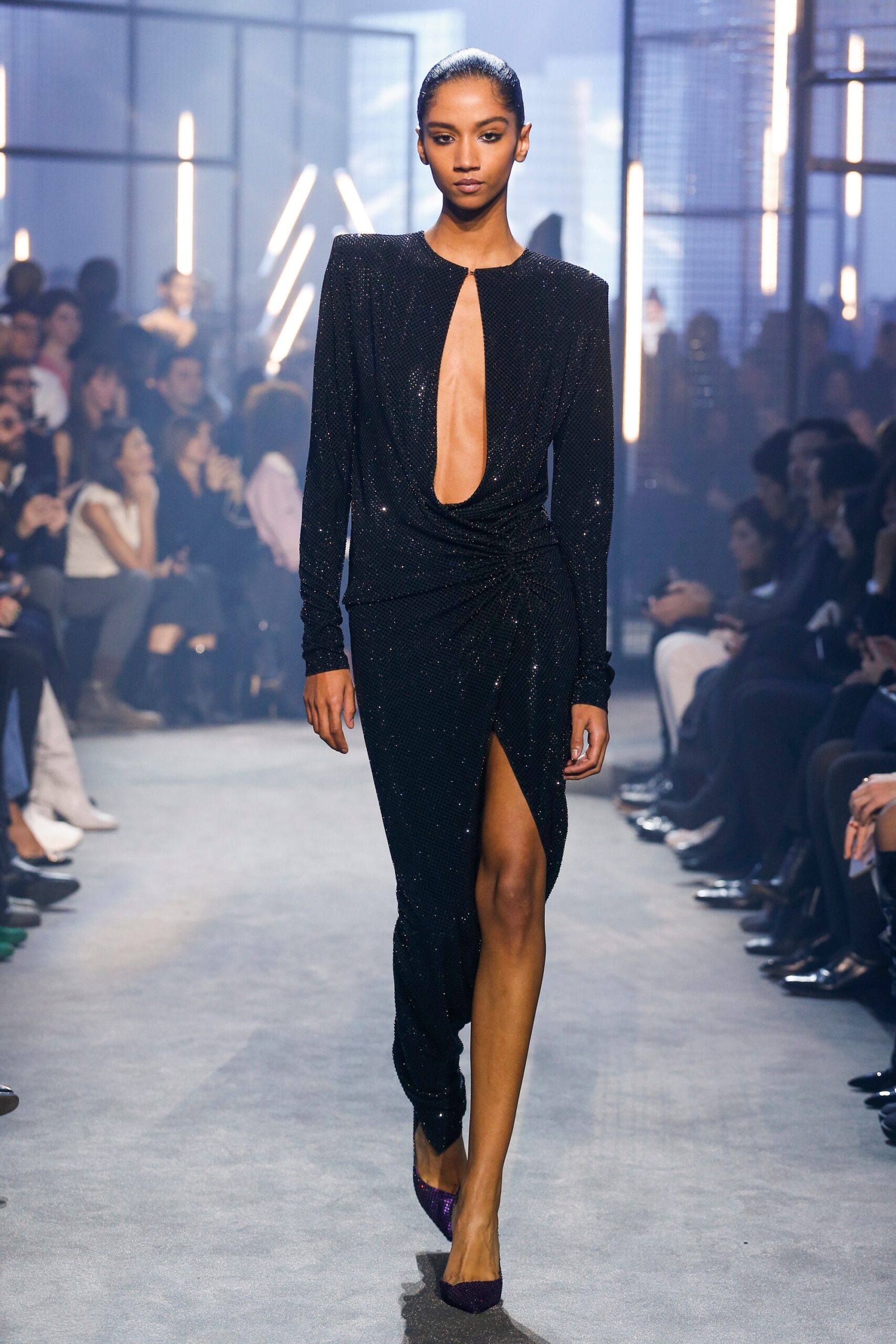 black silk fitted gown