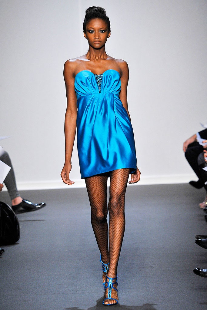 fitted blue strapless mini dress