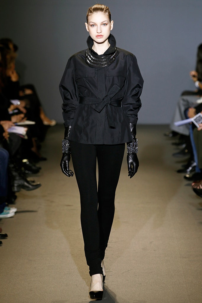 black cotton long-sleeve collared fitted belted jacket