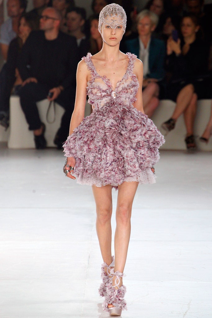 pink silk sleeveless v-neck fitted ruffled tiered dress
