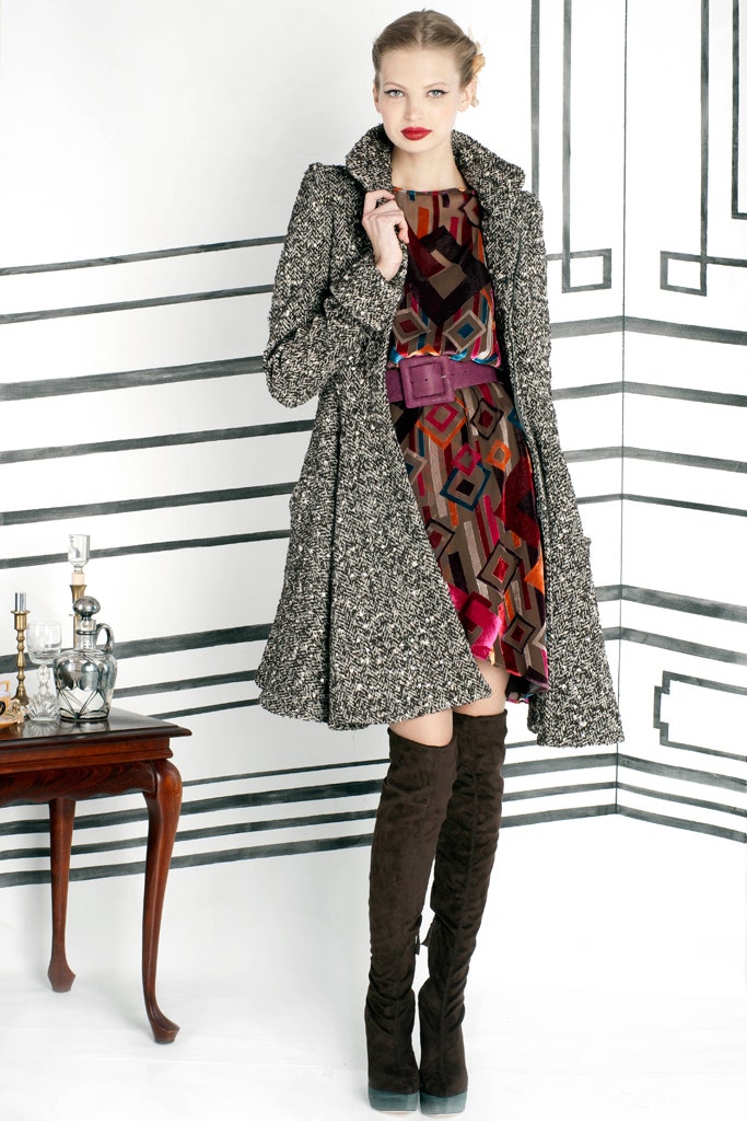 gray wool coat with mini dress