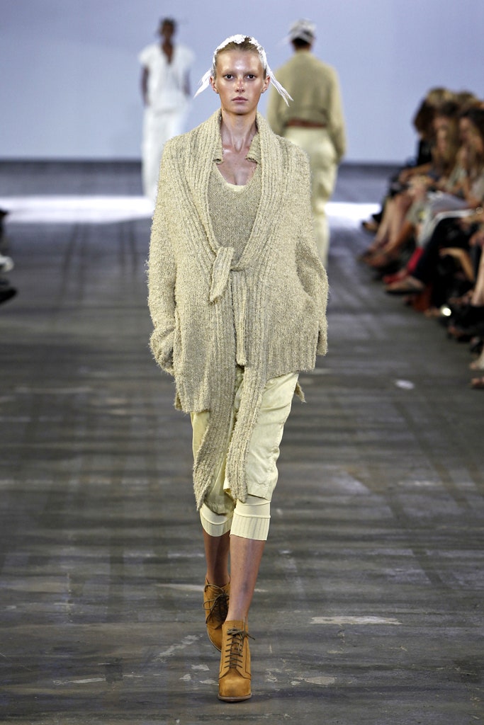 beige wool long-sleeve collared relaxed draped cardigan