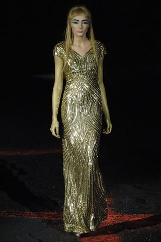 fitted gold metallic gown