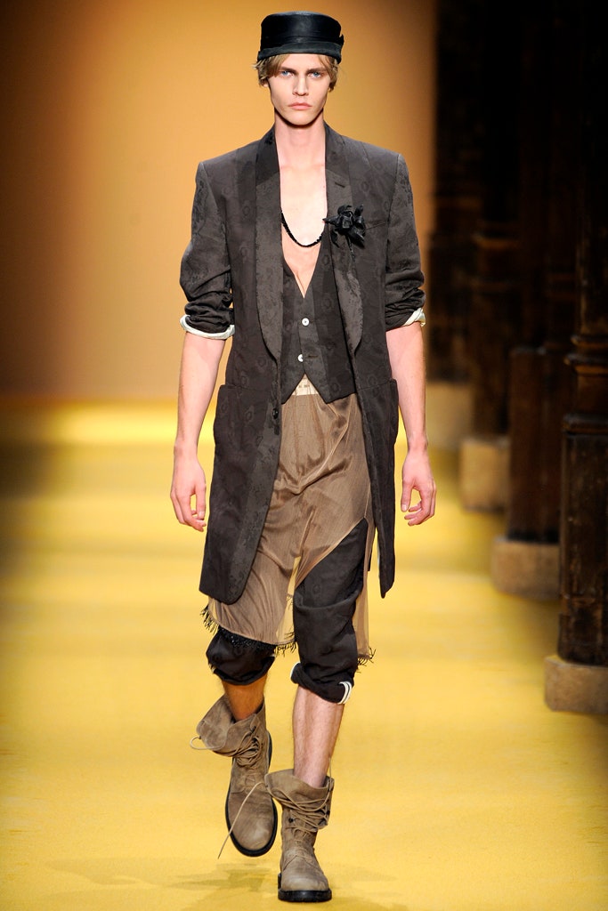 black jacket with brown pants