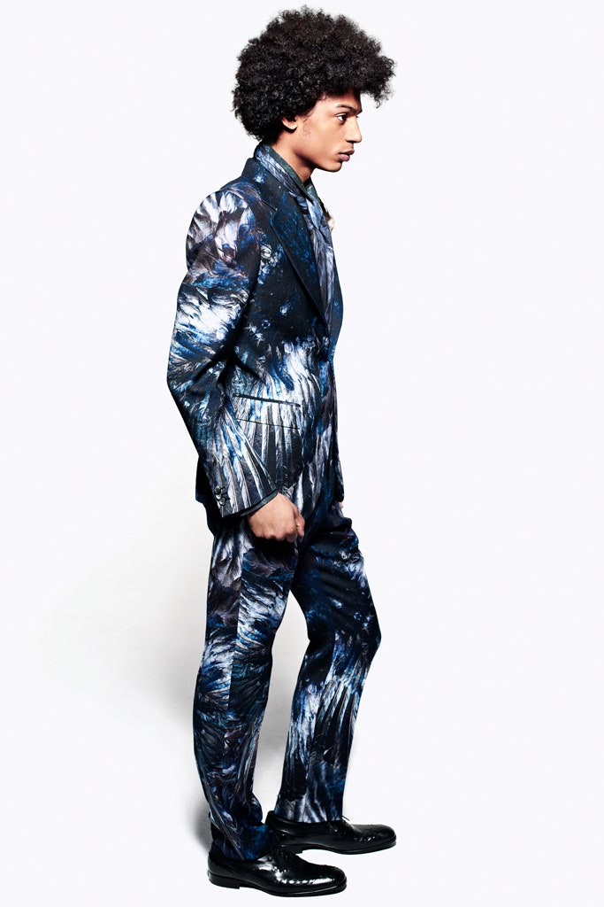 blue and black printed tailored suit