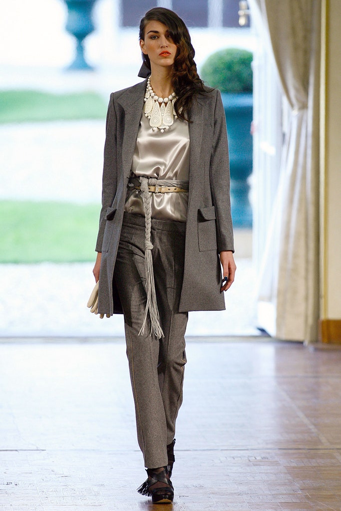 gray tailored blazer with silver top