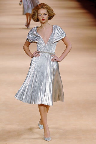silver pleated midi dress