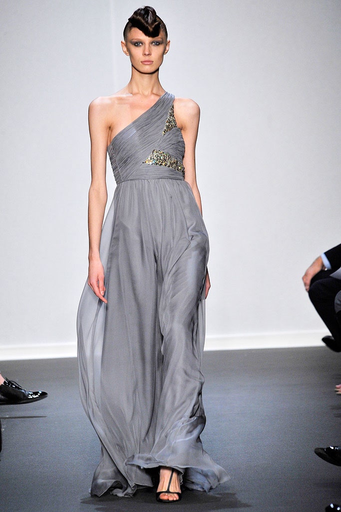 gray silk sleeveless gown