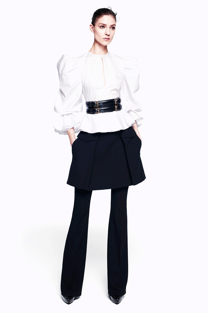 white fitted blouse with black skirt