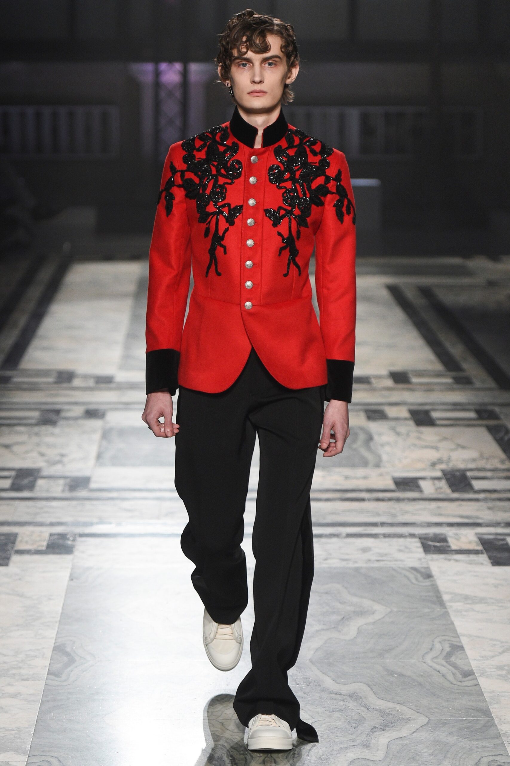 red embroidered tailored jacket
