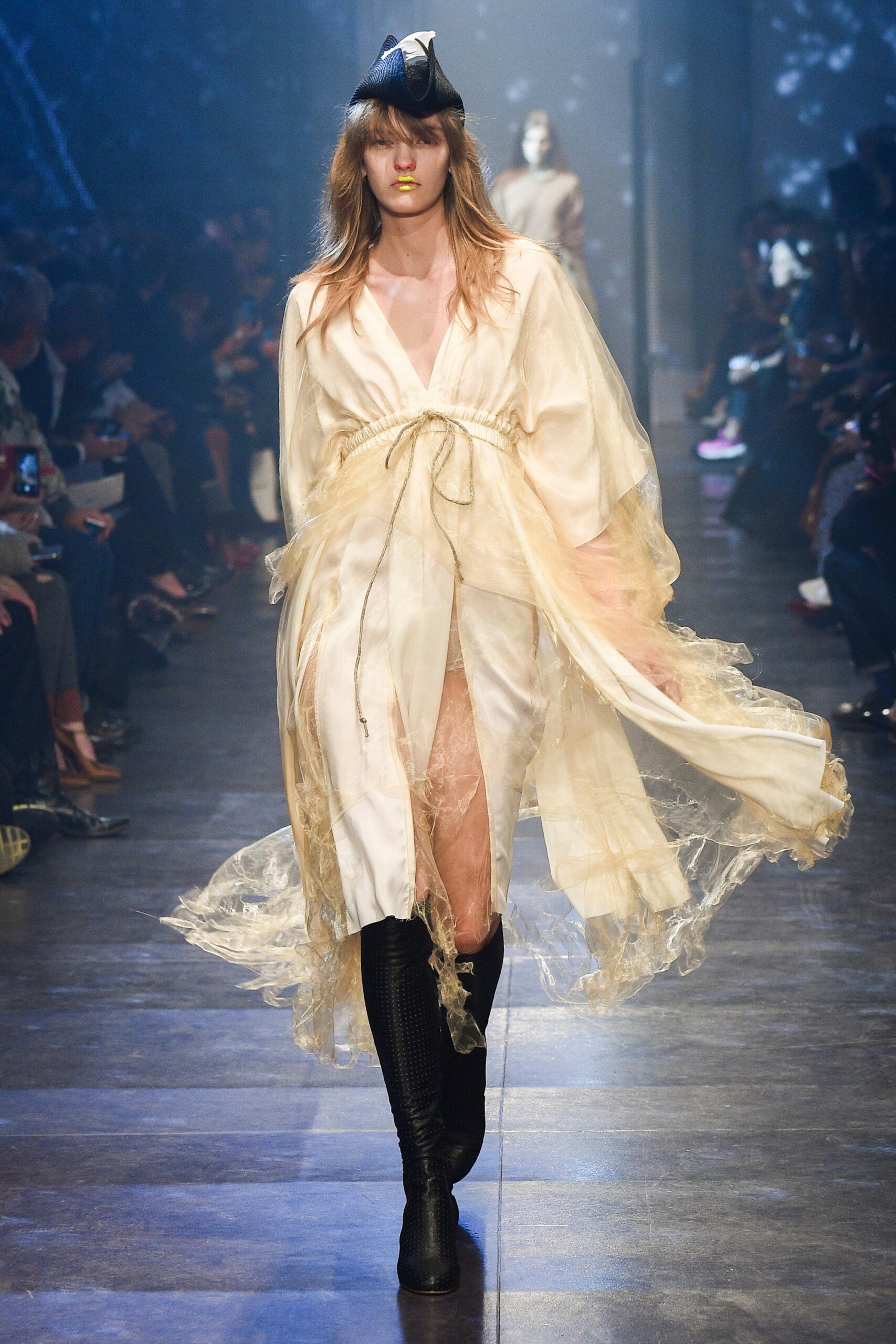 ivory flowing midi dress with boots