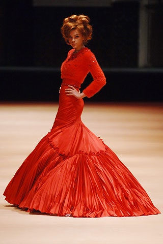 red silk fitted gown