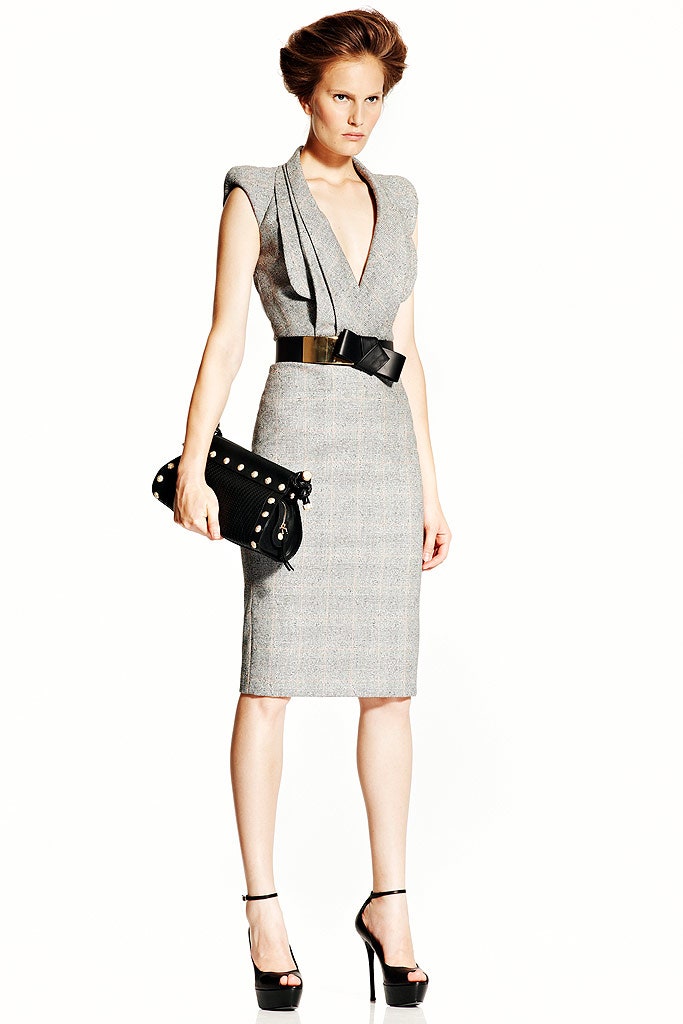 fitted gray midi dress