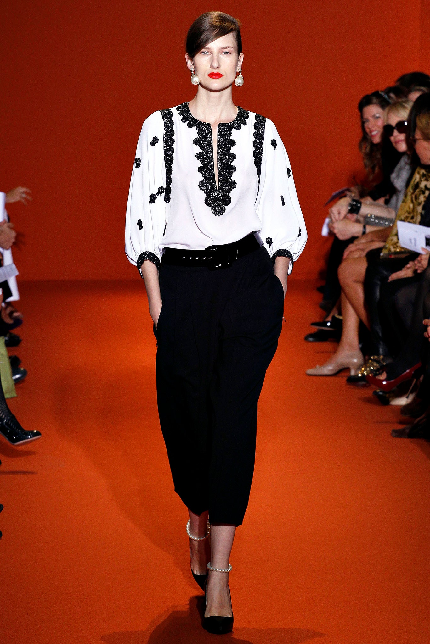 white cotton long-sleeve collared relaxed embroidered blouse