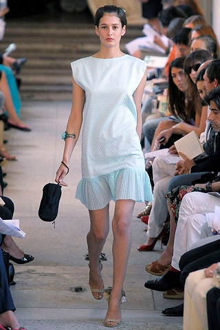 blue pleated sleeveless dress
