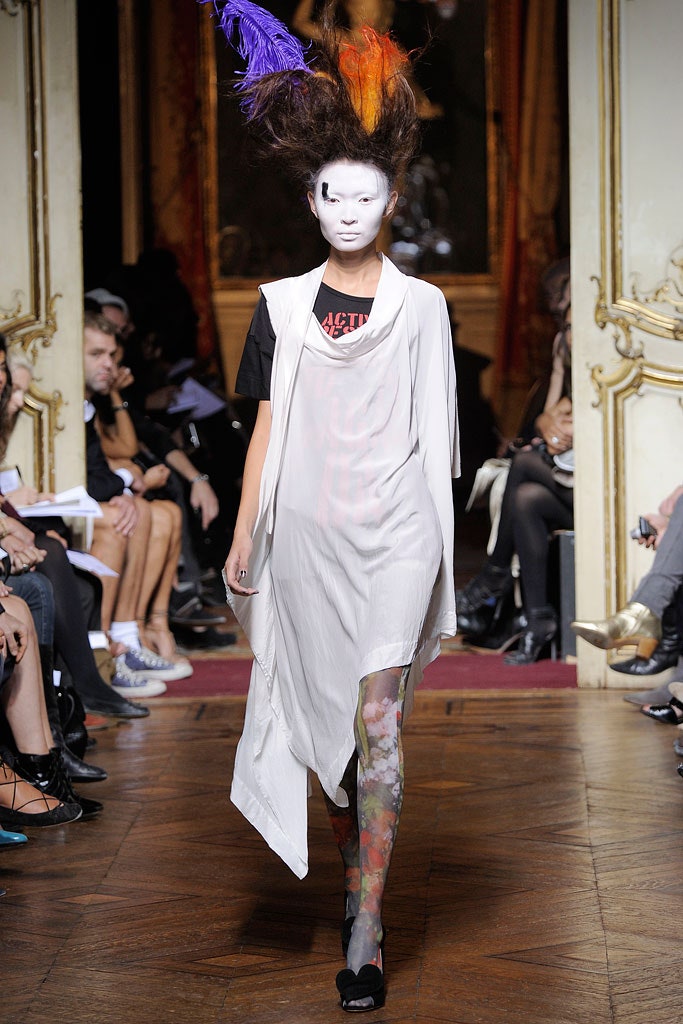 white draped midi dress with printed top