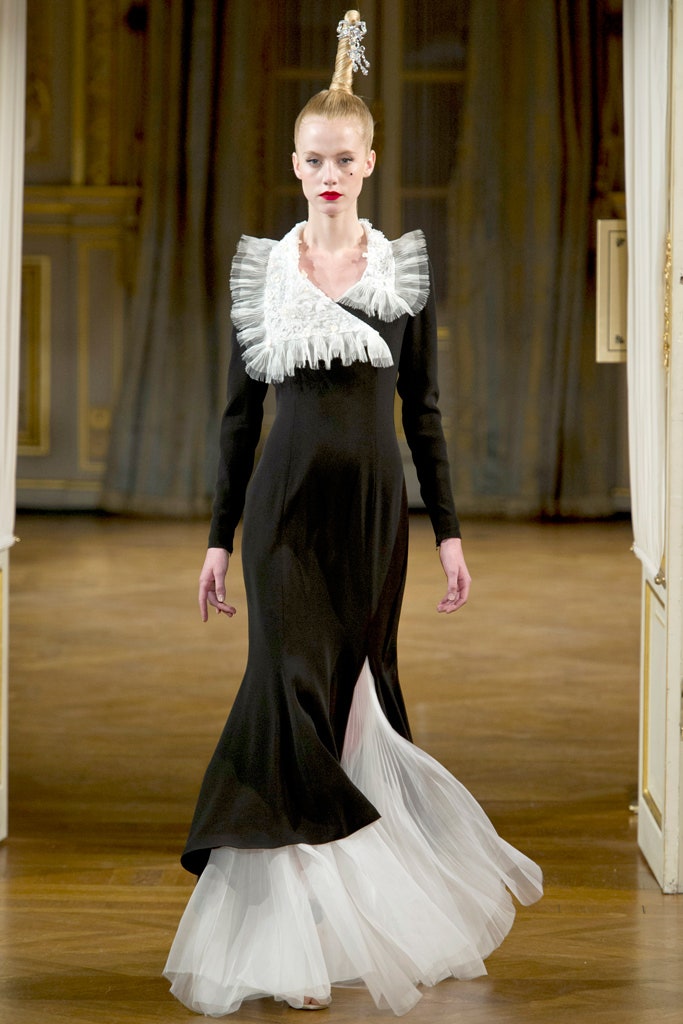 black and white pleated gown