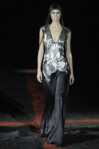 black and silver draped gown