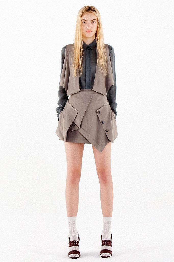 gray fitted blazer and skirt