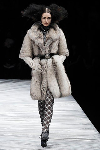 gray fur fitted layered coat