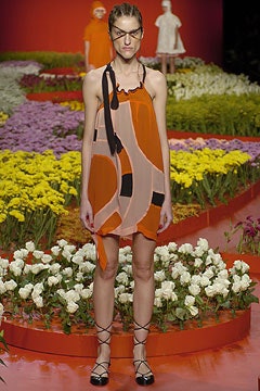 short orange printed halterneck dress