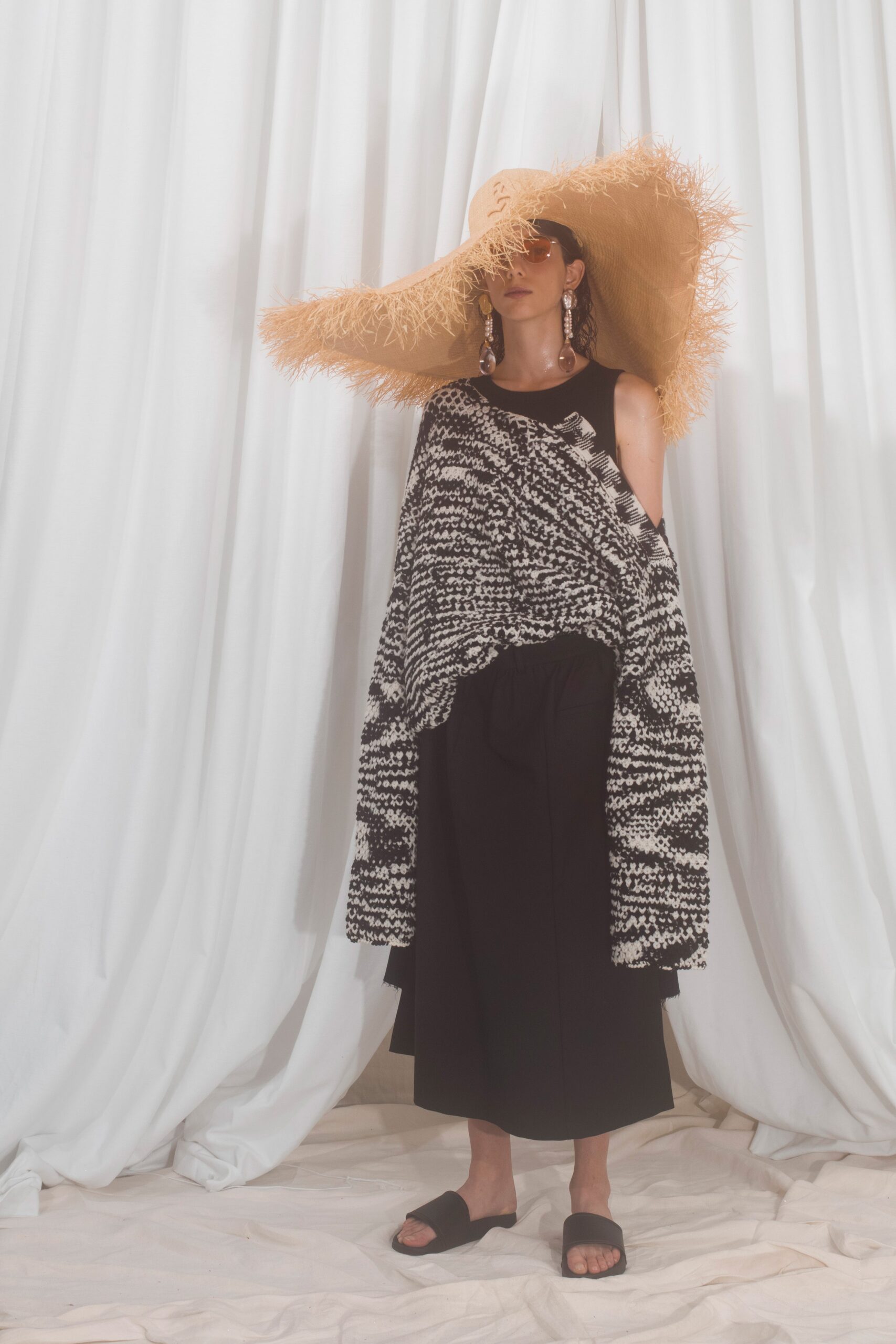 black and white relaxed top with wide-leg pants