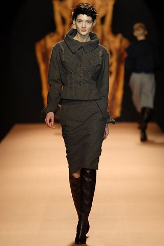 gray tweed blazer and pencil skirt