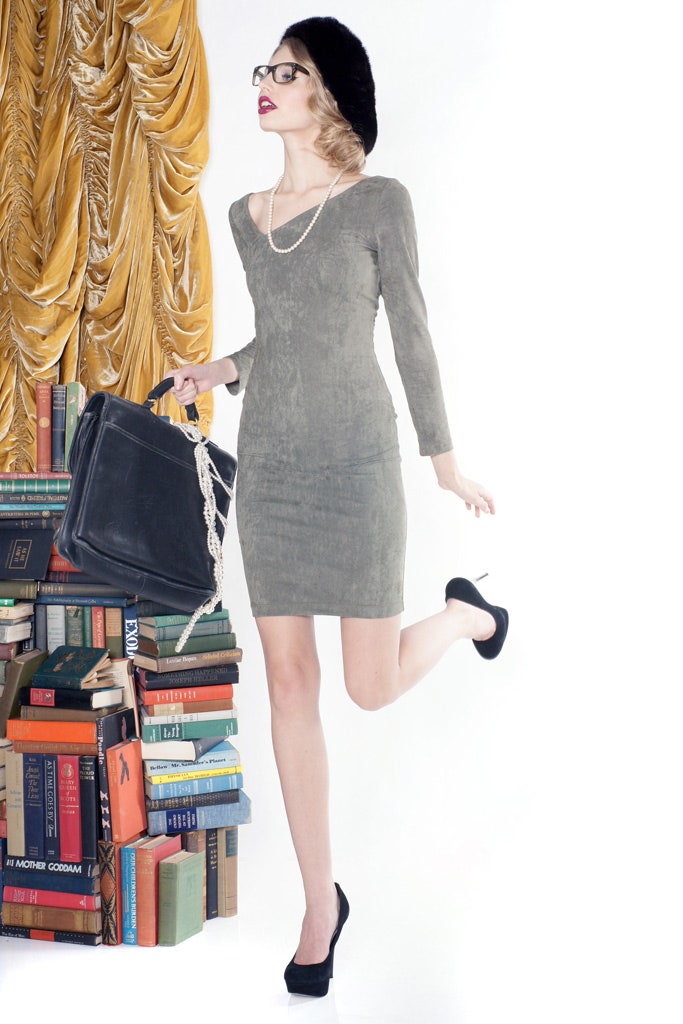 fitted gray suede mini dress