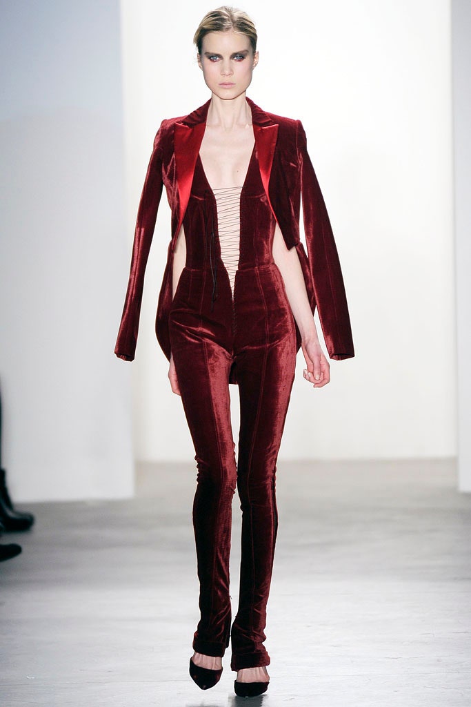 red velvet sleeveless v-neck fitted zippered catsuit