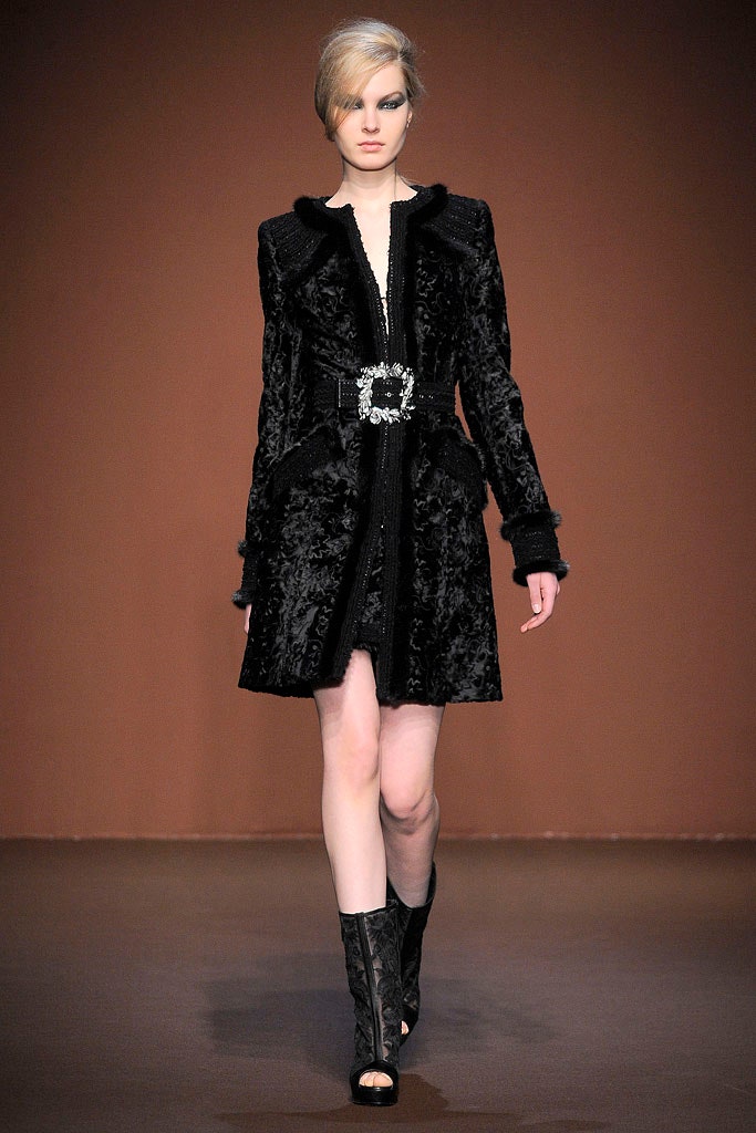 black velvet long-sleeve collared fitted buttoned belted coat