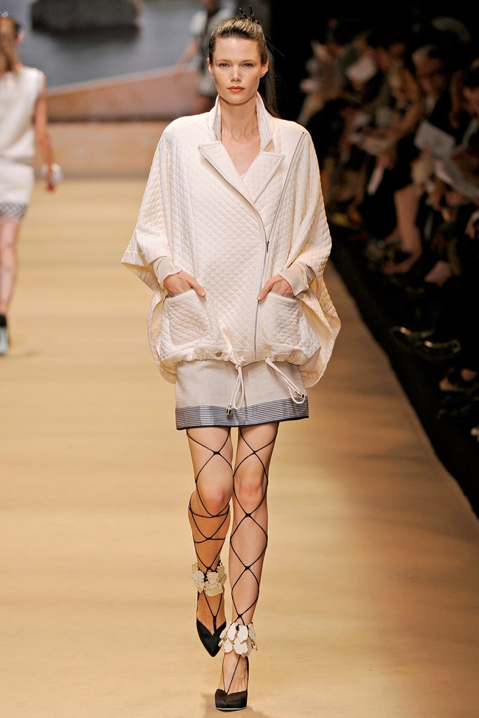 beige oversized jacket with mini skirt