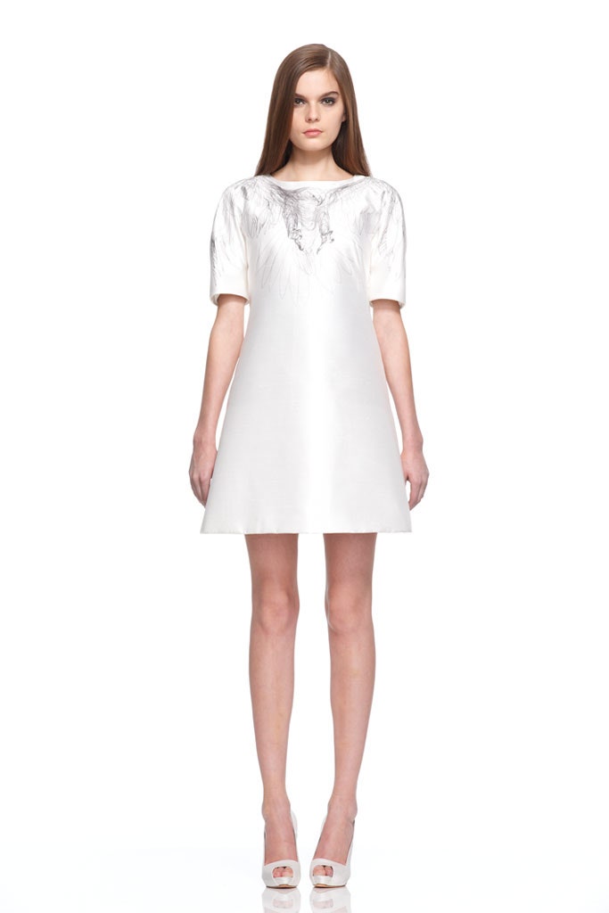 white silk embroidered mini dress