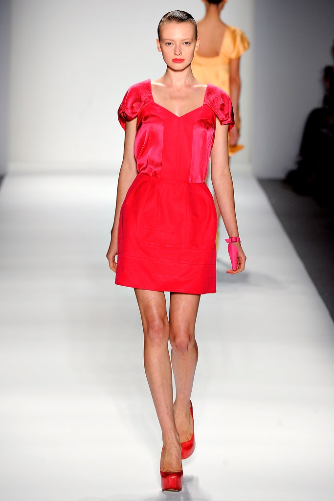 fitted red silk dress
