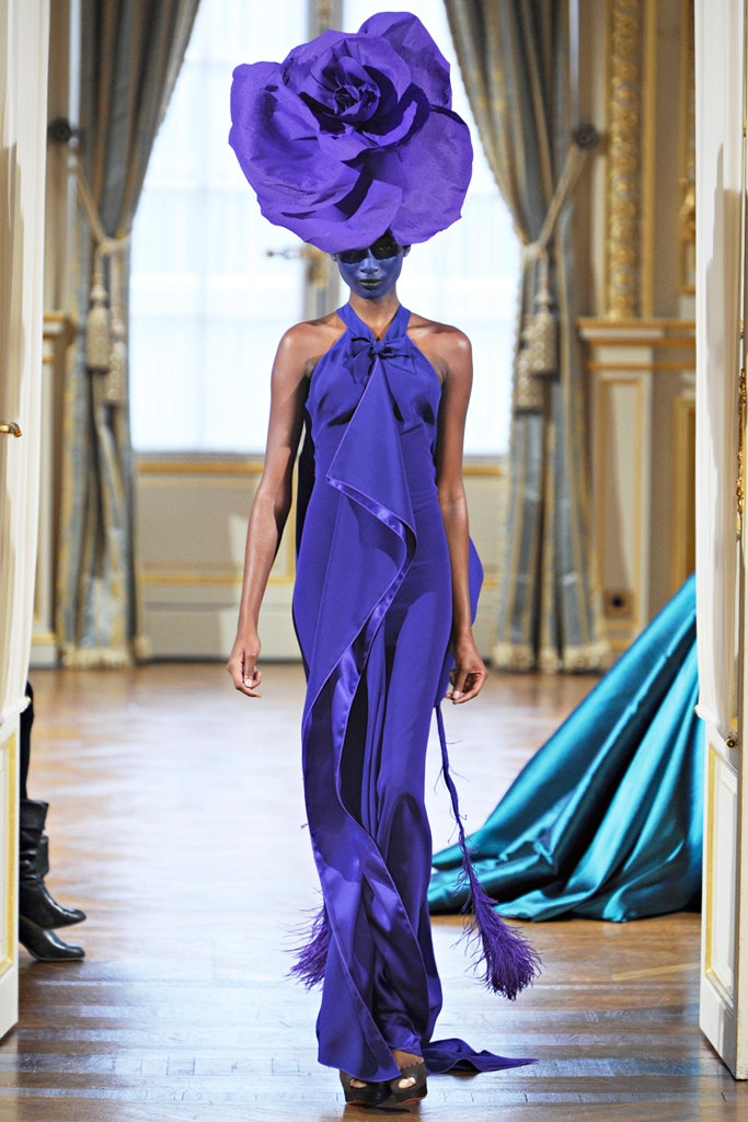 fitted purple silk gown