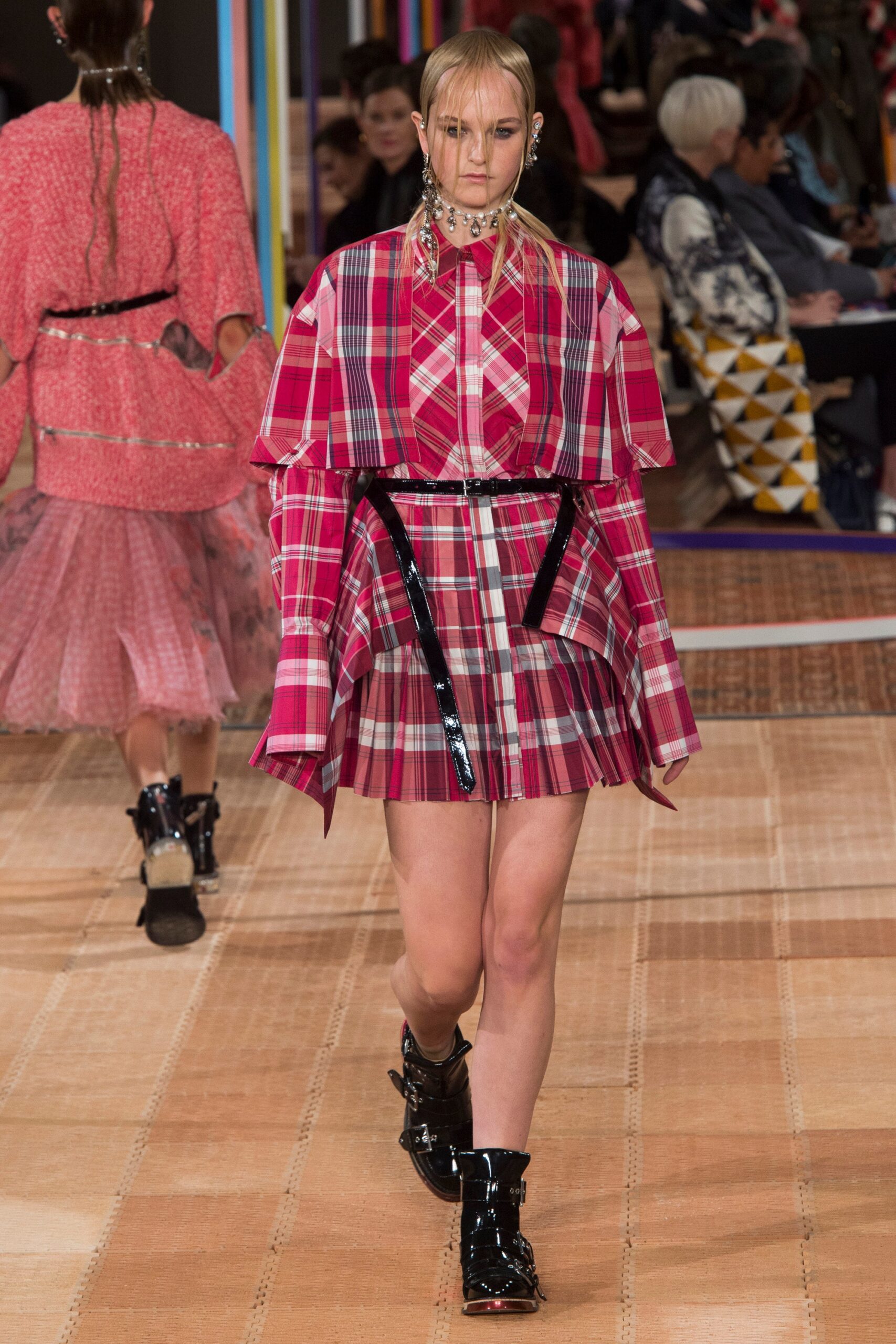 pink cotton long-sleeve collared structured buttoned fringed jacket