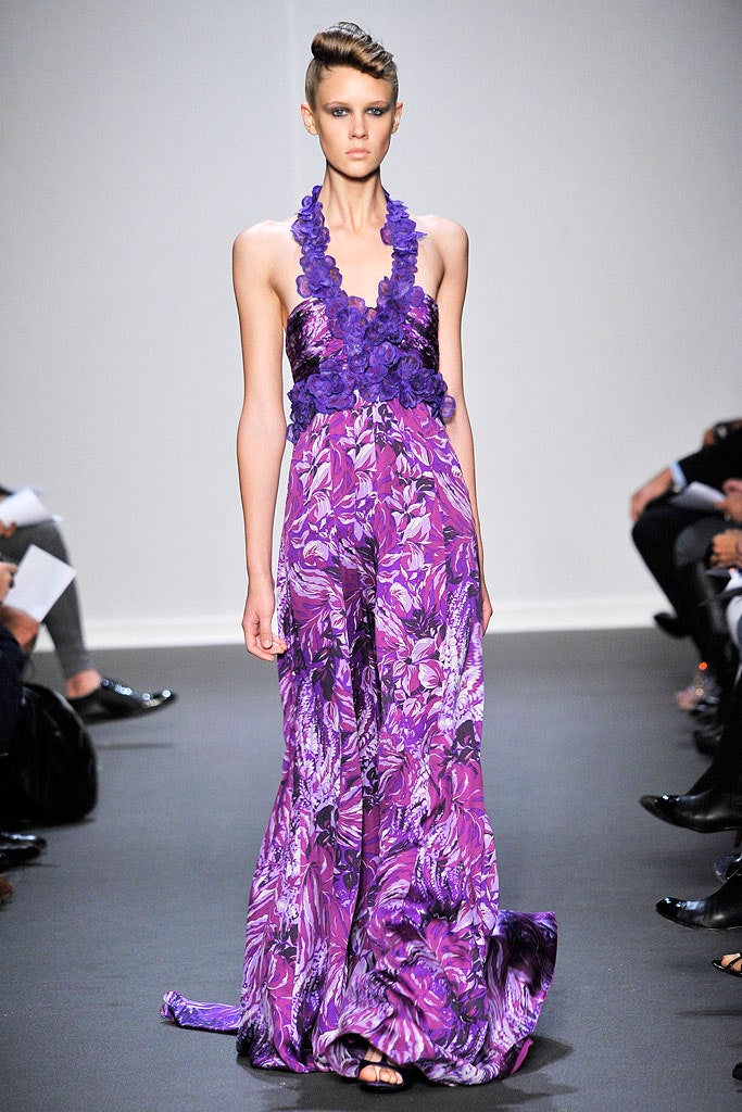 purple floral silk gown