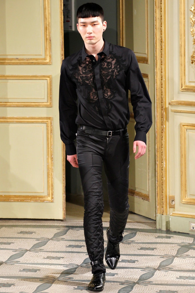 black fitted shirt and pants