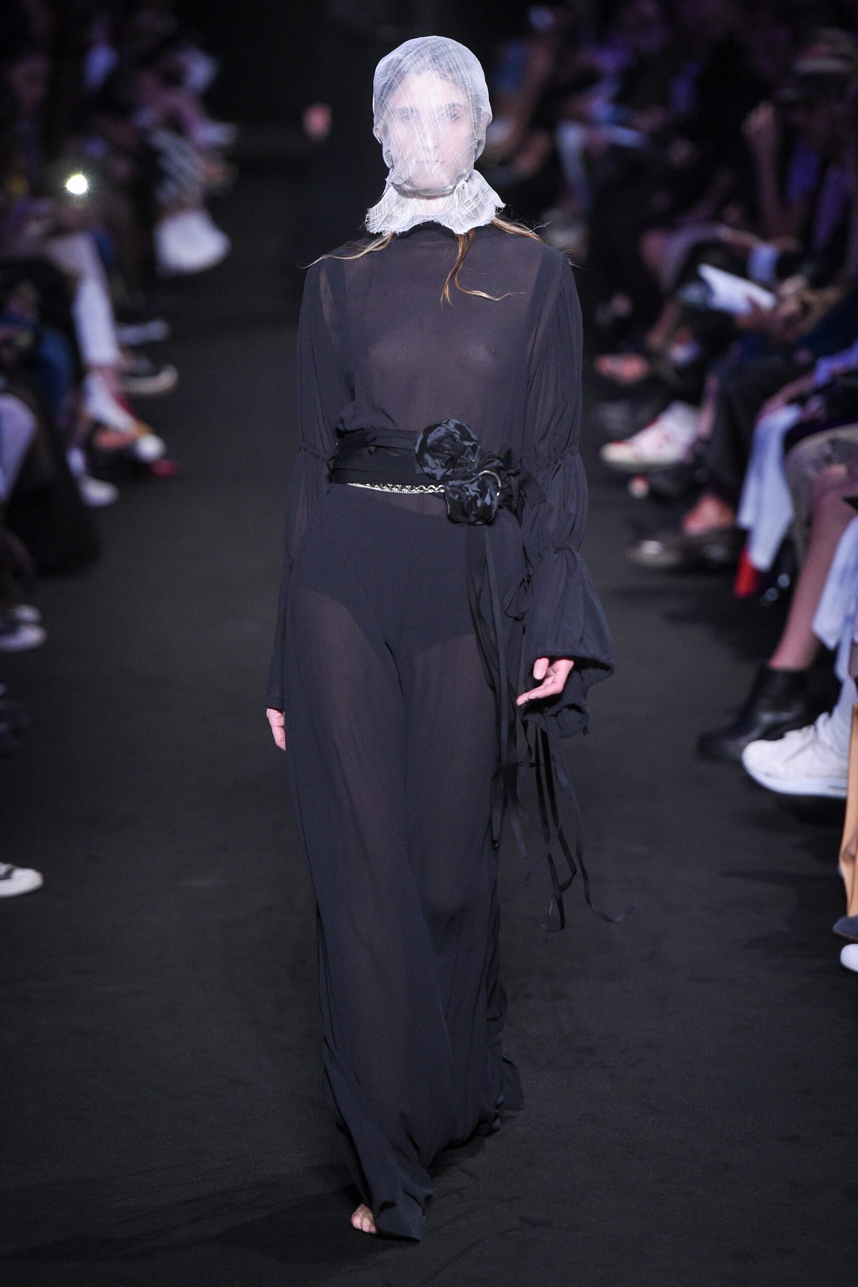 black sheer long-sleeve dress