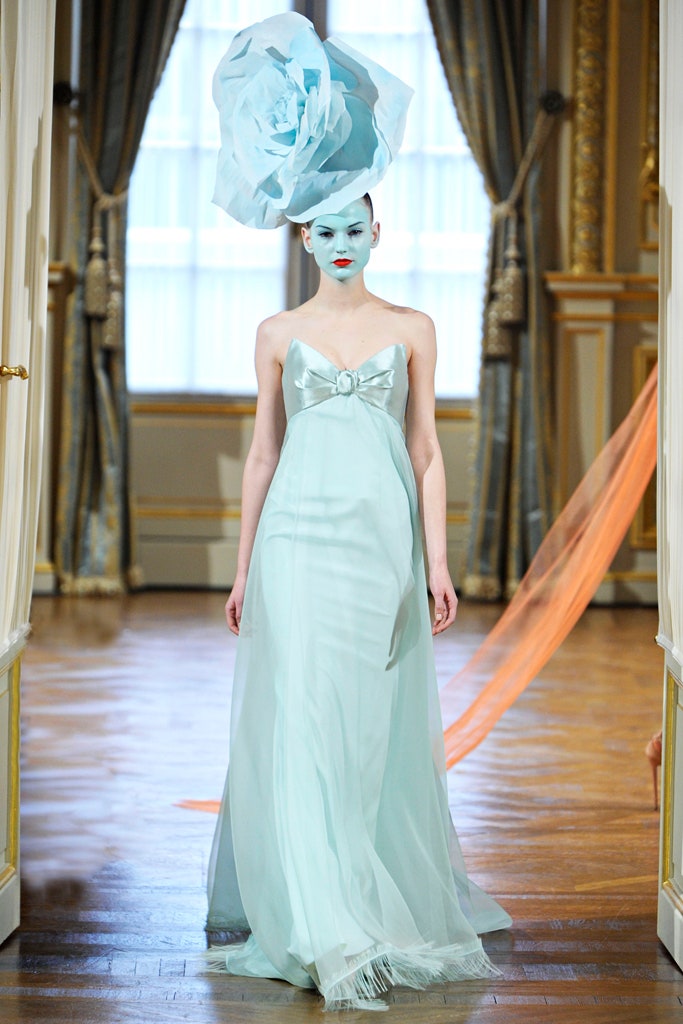 blue silk sleeveless gown