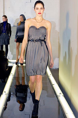 gray silk strapless pleated dress